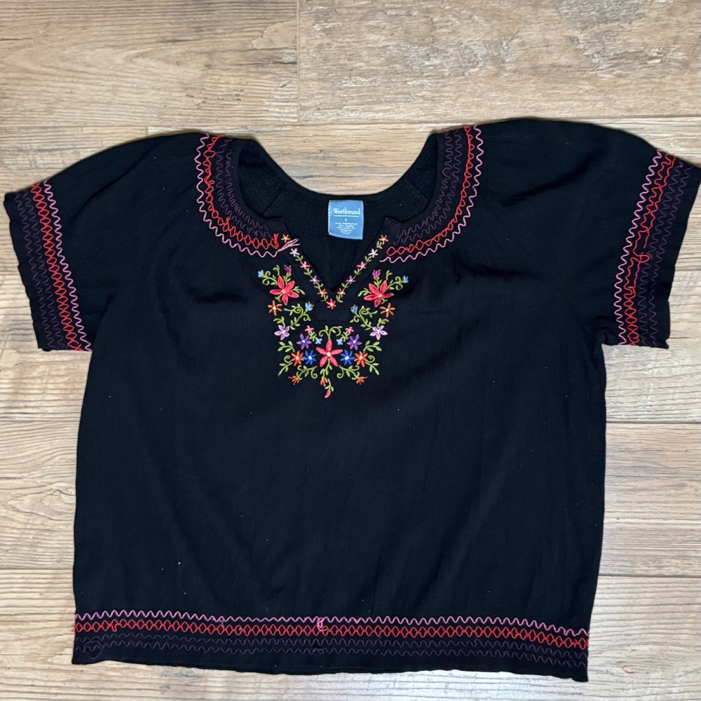 Westbound Black Embroidered Blouse - Discounted Shipping